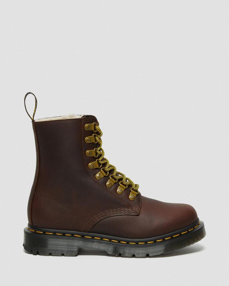 Brown Women's Dr Martens 1460 Pascal DM's Wintergrip Leather Winter Boots | CA 274NWY